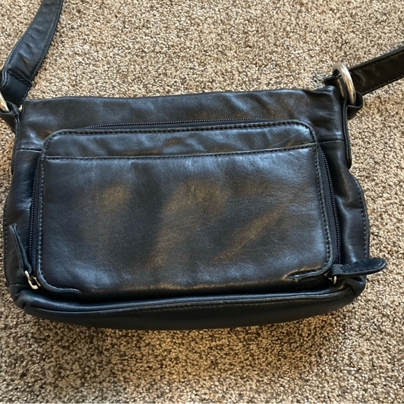 VTG Wilsons Leather Crossbody Shoulder Bag Blue Front Pockets Back Wallet - Picture 2 of 5